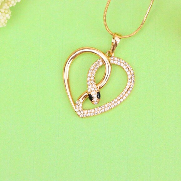 "Rose Gold Heart Pendant with Crystal Snake Design, XPPT1587 - Picture 10 of 13